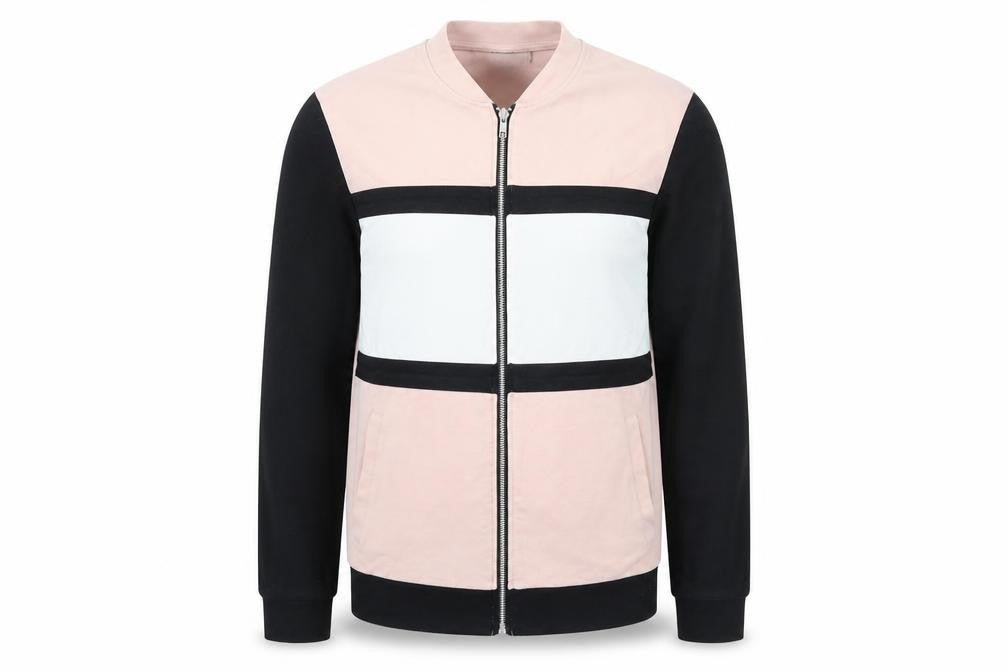 Front view of ASOS men’s pink cotton full zip sweatshirt, size M