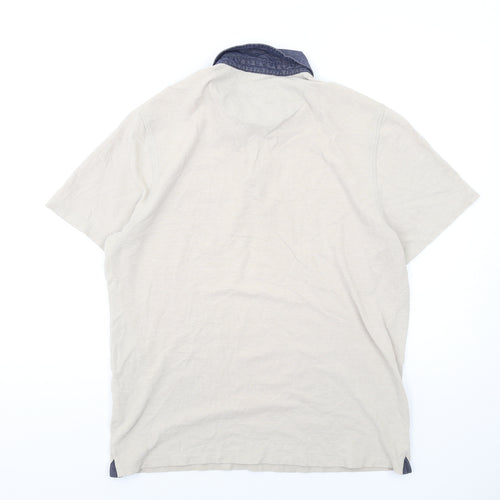 Marks and Spencer Mens Beige Cotton Polo Size L Collared Button