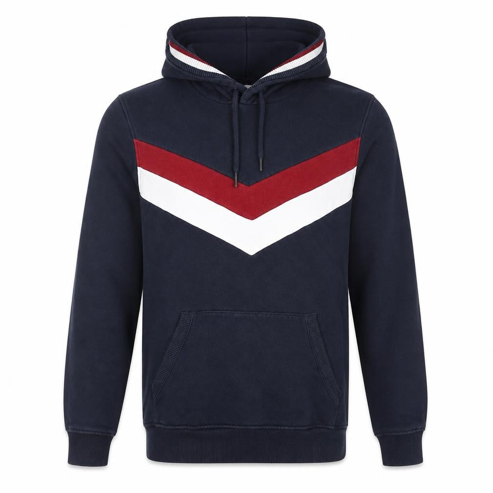 Front view of Next men’s blue cotton pullover hoodie, size M