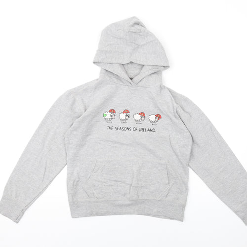 Random Boys Grey Polyester Pullover Hoodie Size 14-15 Years Pullover