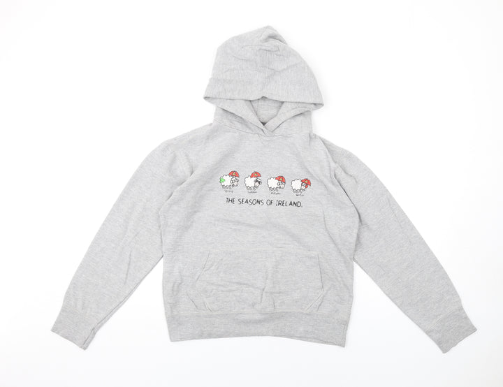 Random Boys Grey Polyester Pullover Hoodie Size 14-15 Years Pullover