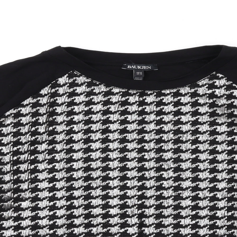 Baukjen Womens Black Houndstooth Viscose Pullover Sweatshirt Size 14 Pullover