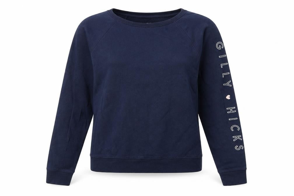 Front view of Gilly Hicks women’s blue cotton pullover sweatshirt, size S, pullover