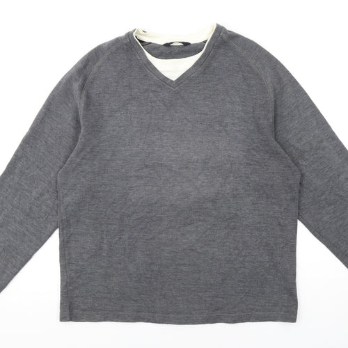 Blue Harbour Mens Grey Round Neck Cotton Pullover Jumper Size M Long Sleeve