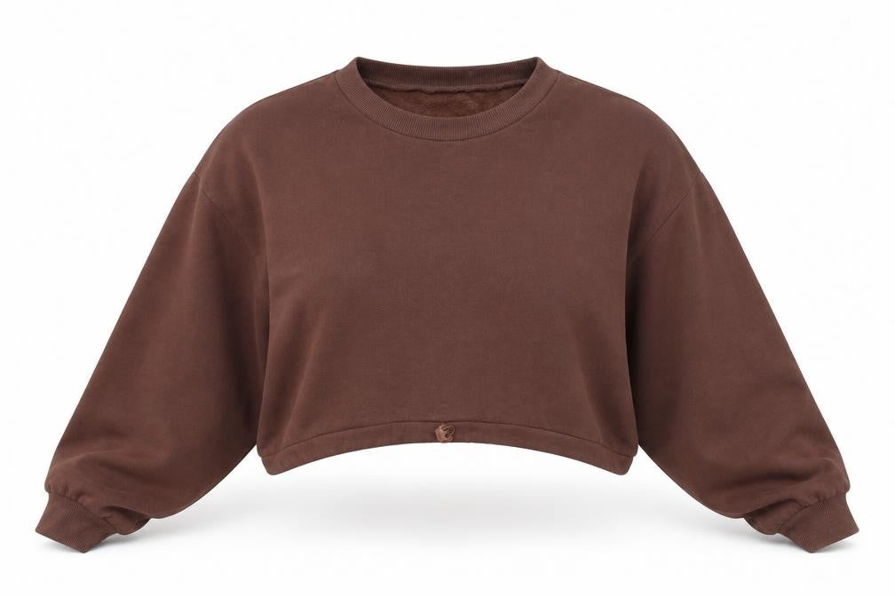 Front view of Zara women’s brown cotton pullover sweatshirt, size M, pullover