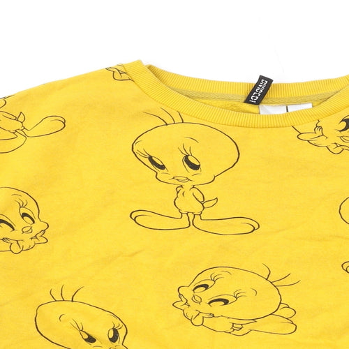 H&M Womens Yellow Cotton Pullover Sweatshirt Size L Pullover - Tweety Pie