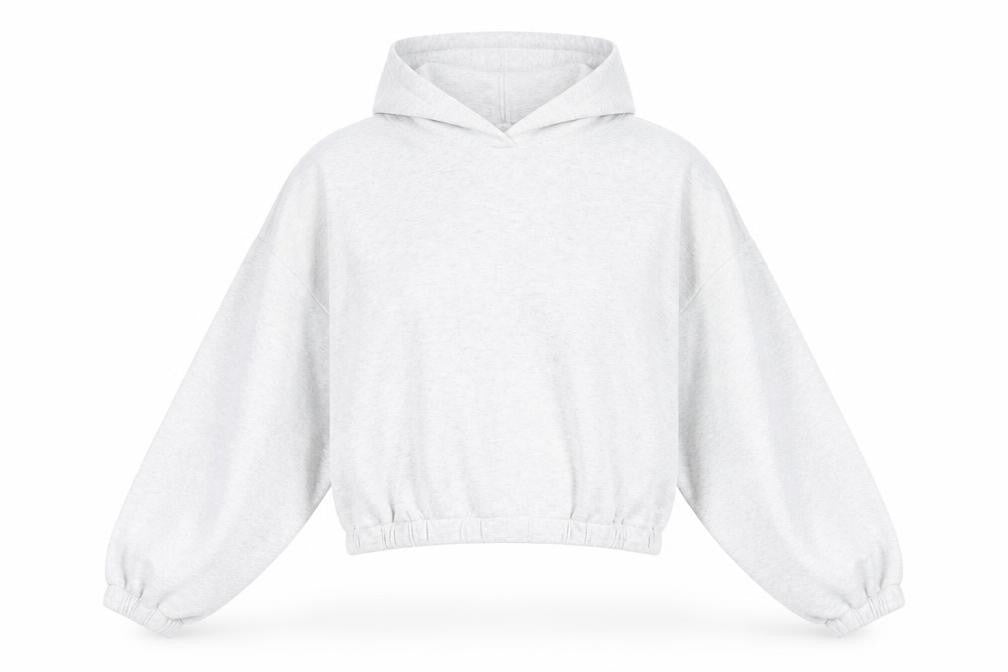 Front view of ASOS women’s grey cotton pullover hoodie, size UK 4, pullover