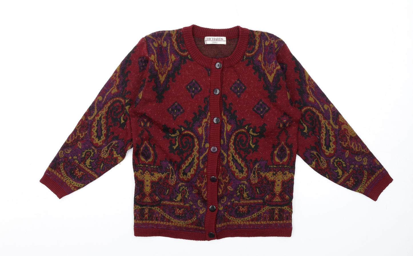 Richards Womens Multicoloured Round Neck Geometric Acrylic Cardigan Jumper Size S