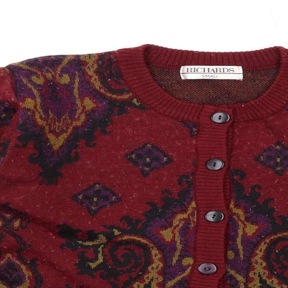 Richards Womens Multicoloured Round Neck Geometric Acrylic Cardigan Jumper Size S