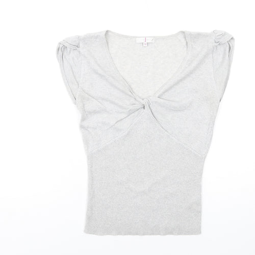 Jasper Conran Womens Silver V-Neck Cotton Pullover Jumper Size 12 - Twist Front