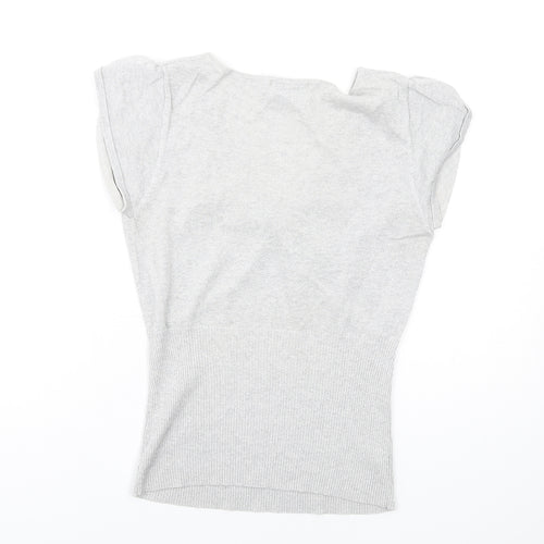 Jasper Conran Womens Silver V-Neck Cotton Pullover Jumper Size 12 - Twist Front