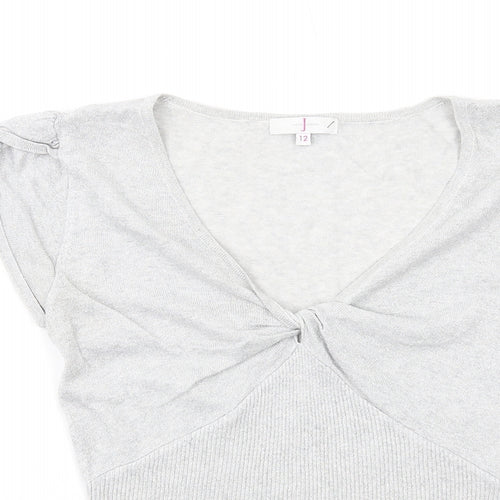 Jasper Conran Womens Silver V-Neck Cotton Pullover Jumper Size 12 - Twist Front