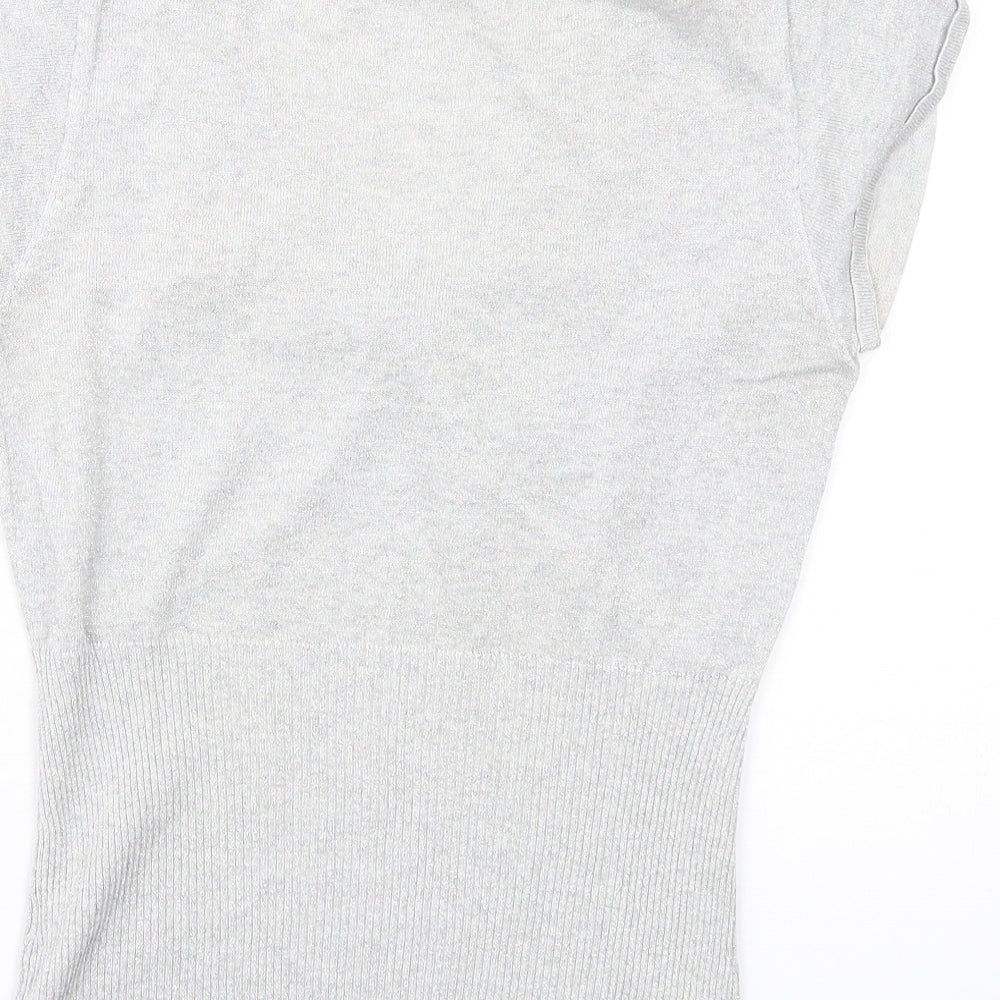 Jasper Conran Womens Silver V-Neck Cotton Pullover Jumper Size 12 - Twist Front