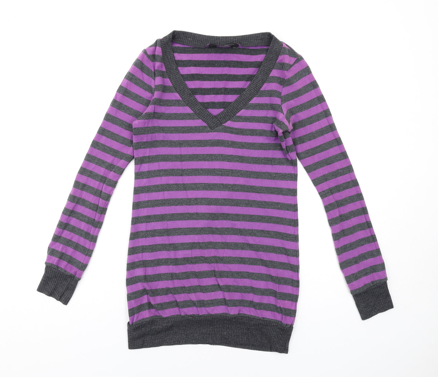 Dorothy Perkins Womens Purple Striped Cotton Basic T-Shirt Size 6 V-Neck