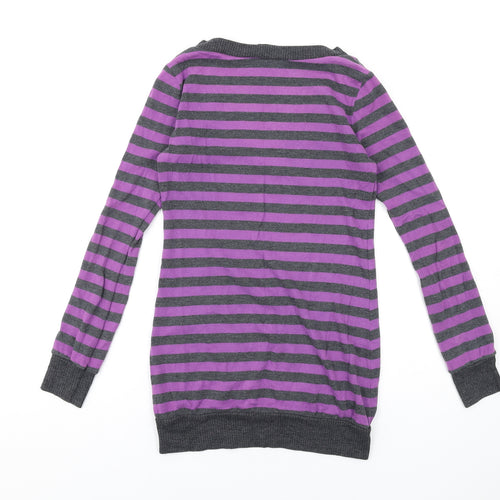 Dorothy Perkins Womens Purple Striped Cotton Basic T-Shirt Size 6 V-Neck