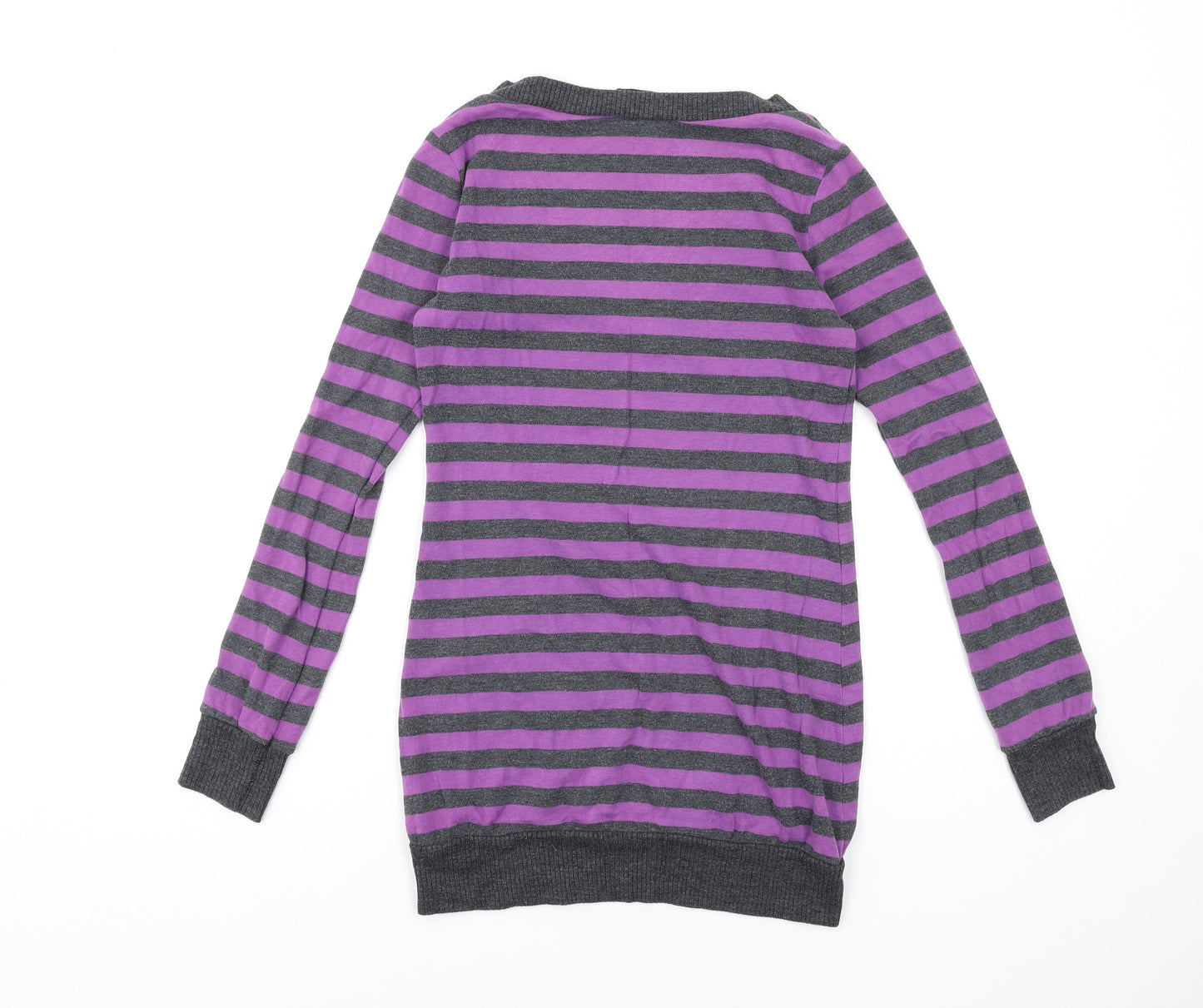 Dorothy Perkins Womens Purple Striped Cotton Basic T-Shirt Size 6 V-Neck