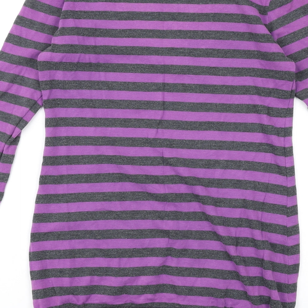 Dorothy Perkins Womens Purple Striped Cotton Basic T-Shirt Size 6 V-Neck