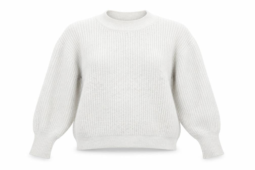 Front view of ASOS women’s grey crew neck acrylic jumper, size UK 8