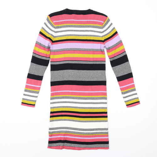 Marks and Spencer Girls Multicoloured Striped Cotton Jumper Dress Size 12-13 Years Crew Neck Pullover