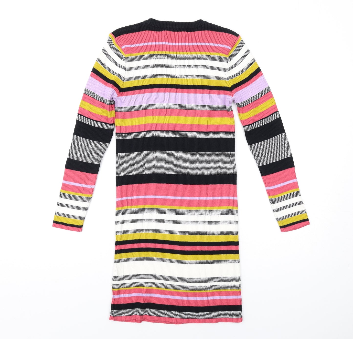Marks and Spencer Girls Multicoloured Striped Cotton Jumper Dress Size 12-13 Years Crew Neck Pullover