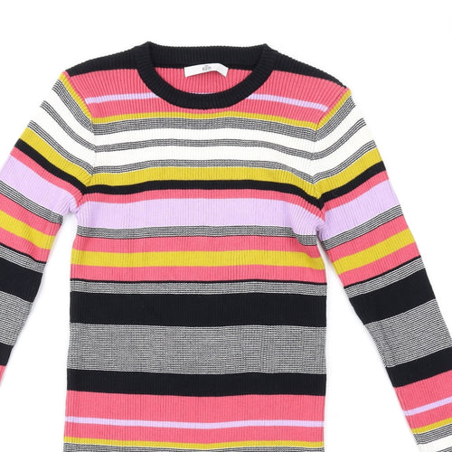 Marks and Spencer Girls Multicoloured Striped Cotton Jumper Dress Size 12-13 Years Crew Neck Pullover