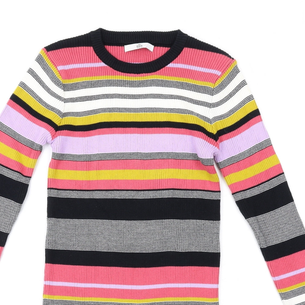 Marks and Spencer Girls Multicoloured Striped Cotton Jumper Dress Size 12-13 Years Crew Neck Pullover