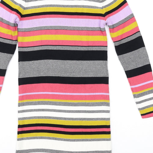 Marks and Spencer Girls Multicoloured Striped Cotton Jumper Dress Size 12-13 Years Crew Neck Pullover