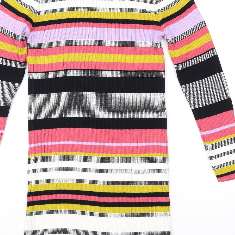 Marks and Spencer Girls Multicoloured Striped Cotton Jumper Dress Size 12-13 Years Crew Neck Pullover