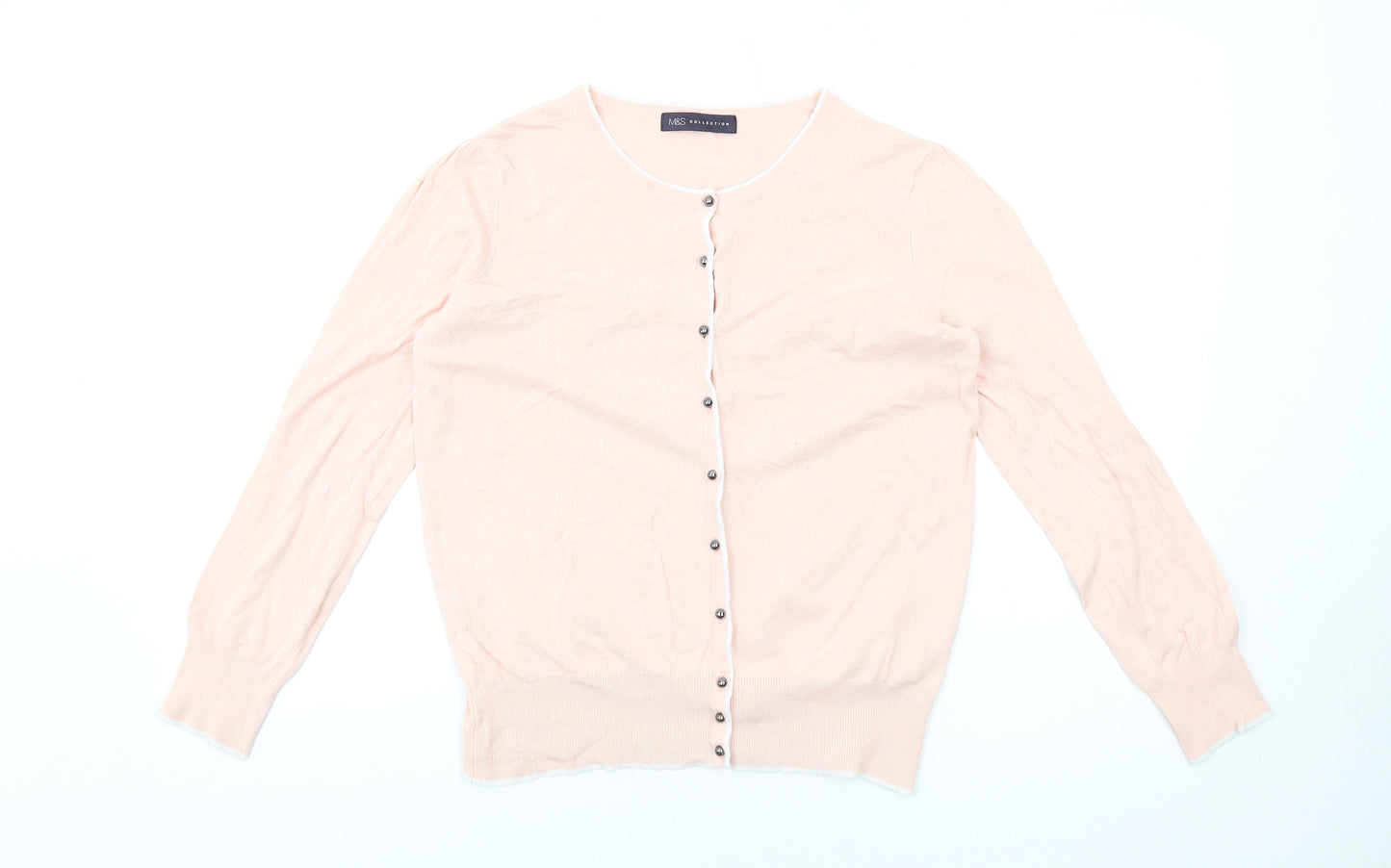 marksand Womens Pink Round Neck Viscose Cardigan Jumper Size 12