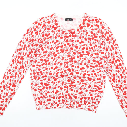 M&Co Womens Red Round Neck Geometric Viscose Cardigan Jumper Size 12 - Cherry