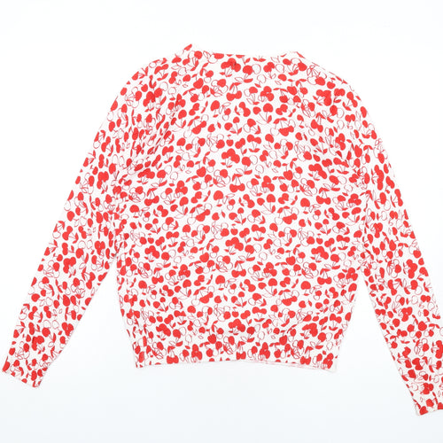 M&Co Womens Red Round Neck Geometric Viscose Cardigan Jumper Size 12 - Cherry