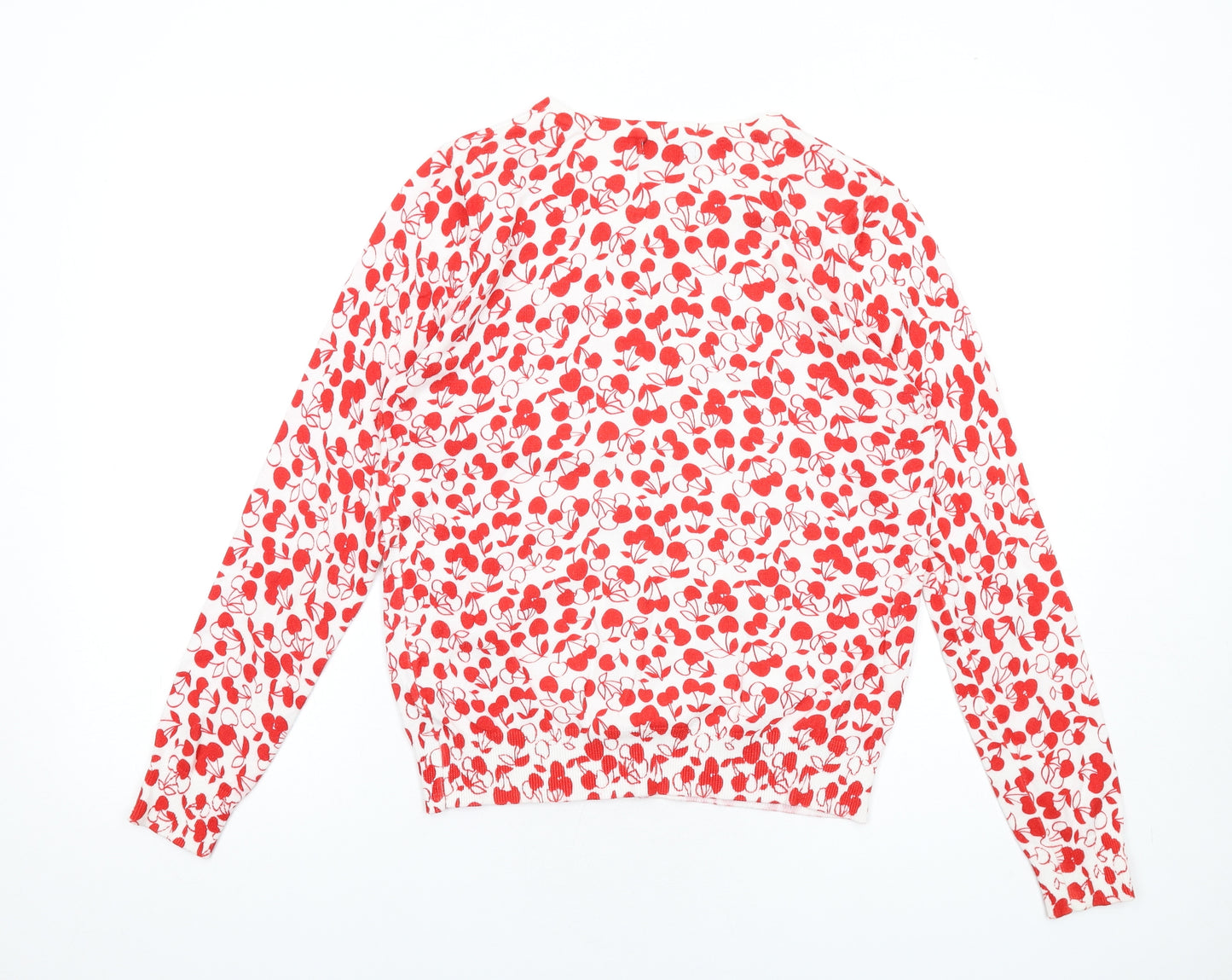 M&Co Womens Red Round Neck Geometric Viscose Cardigan Jumper Size 12 - Cherry