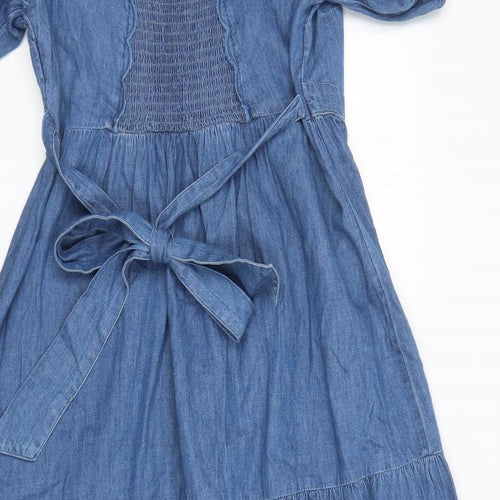 Marks and Spencer Womens Blue Cotton Trapeze & Swing Size 14 V-Neck Pullover