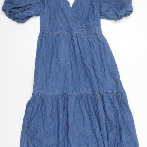 Marks and Spencer Womens Blue Cotton Trapeze & Swing Size 12 V-Neck Pullover