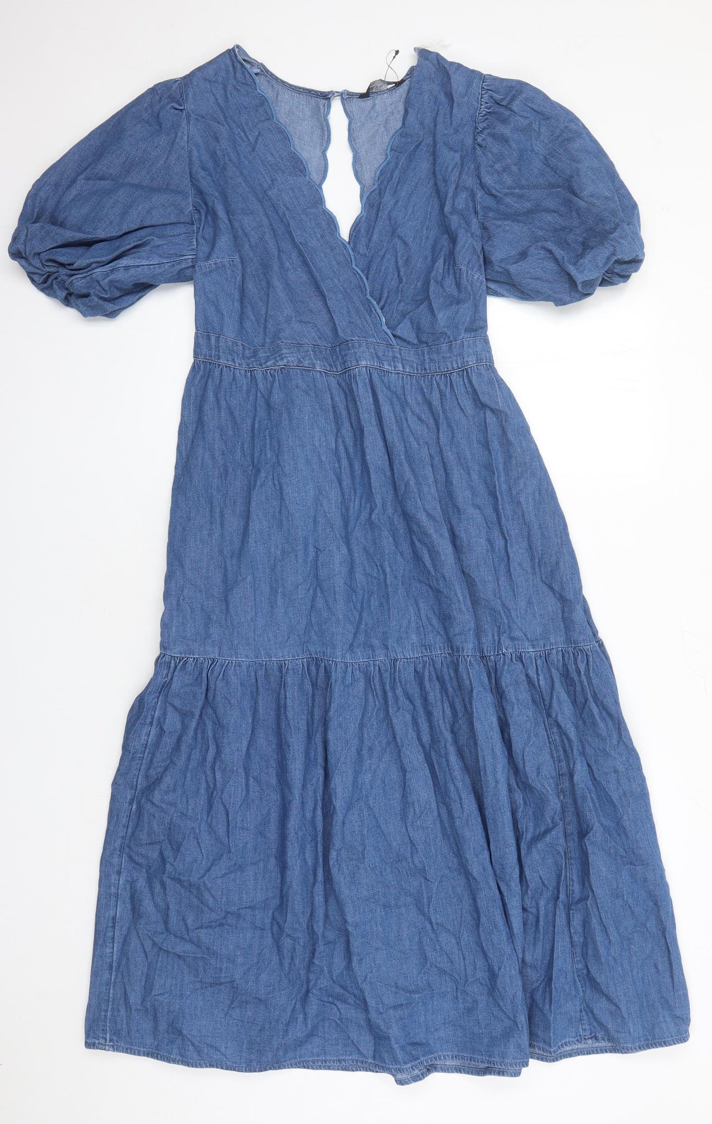 Marks and Spencer Womens Blue Cotton Trapeze & Swing Size 12 V-Neck Pullover