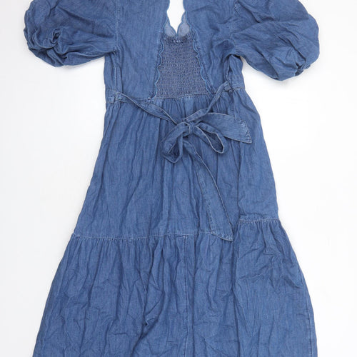 Marks and Spencer Womens Blue Cotton Trapeze & Swing Size 12 V-Neck Pullover