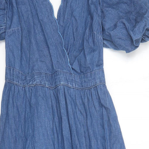 Marks and Spencer Womens Blue Cotton Trapeze & Swing Size 12 V-Neck Pullover