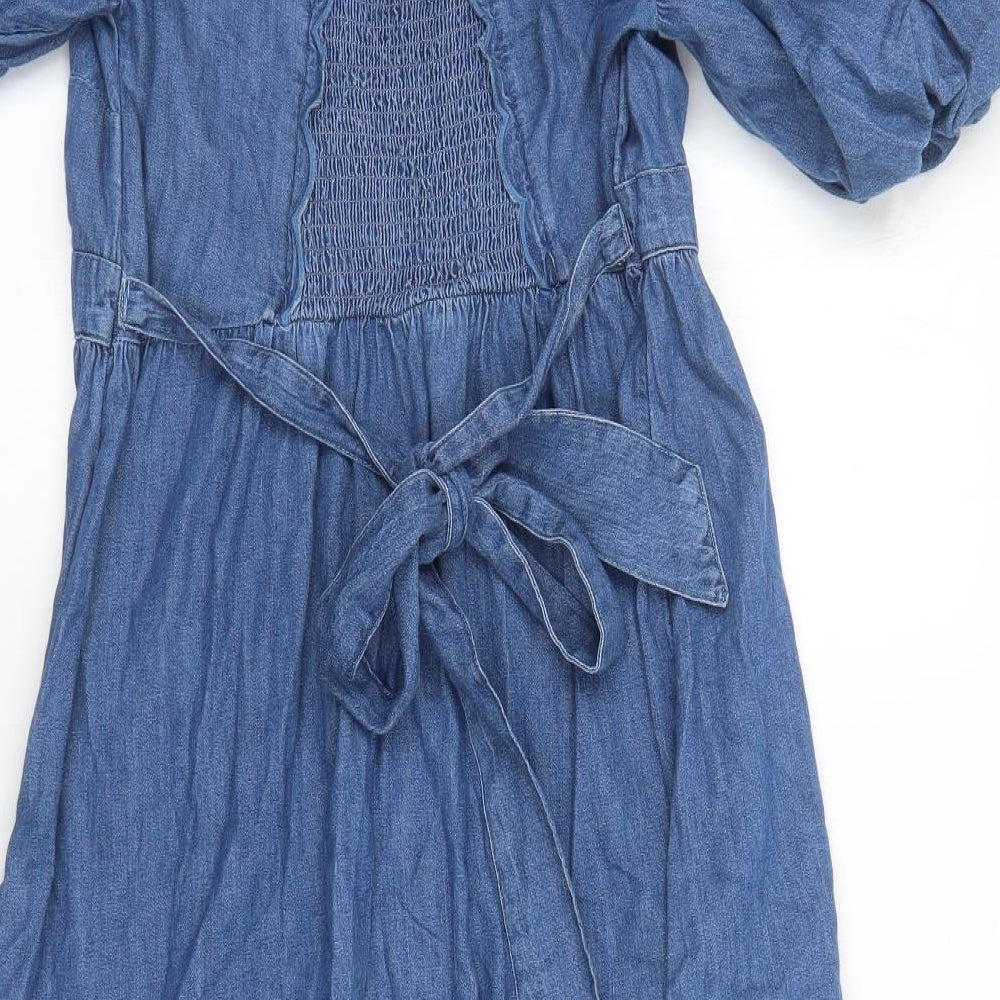 Marks and Spencer Womens Blue Cotton Trapeze & Swing Size 12 V-Neck Pullover