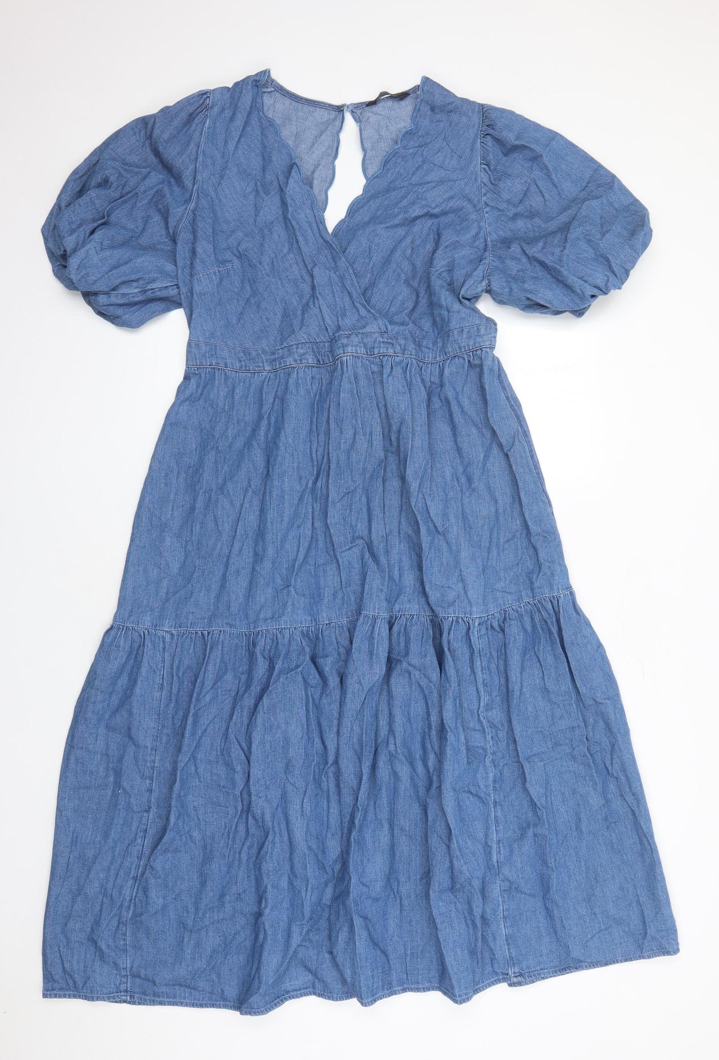 Marks and Spencer Womens Blue Cotton Trapeze & Swing Size 14 V-Neck Pullover