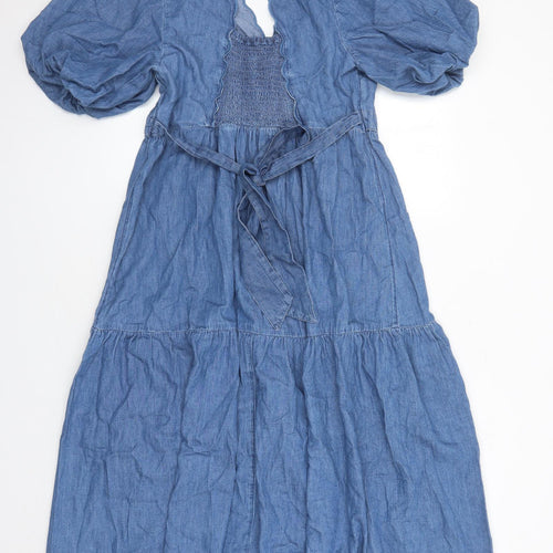 Marks and Spencer Womens Blue Cotton Trapeze & Swing Size 14 V-Neck Pullover