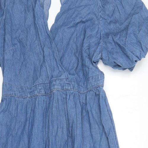 Marks and Spencer Womens Blue Cotton Trapeze & Swing Size 14 V-Neck Pullover