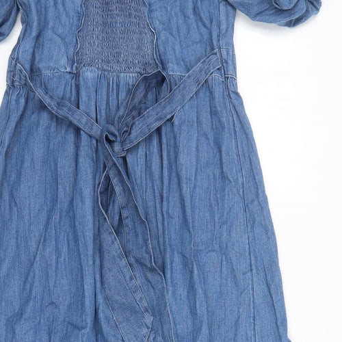 Marks and Spencer Womens Blue Cotton Trapeze & Swing Size 14 V-Neck Pullover