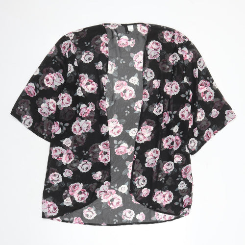 Divided by H&M Womens Black Floral Polyester Kimono Blouse Size S V-Neck