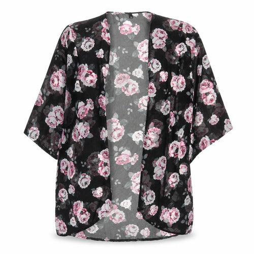 Divided by H&M Womens Black Floral Polyester Kimono Blouse Size S V-Neck
