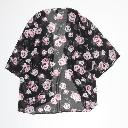 Divided by H&M Womens Black Floral Polyester Kimono Blouse Size S V-Neck