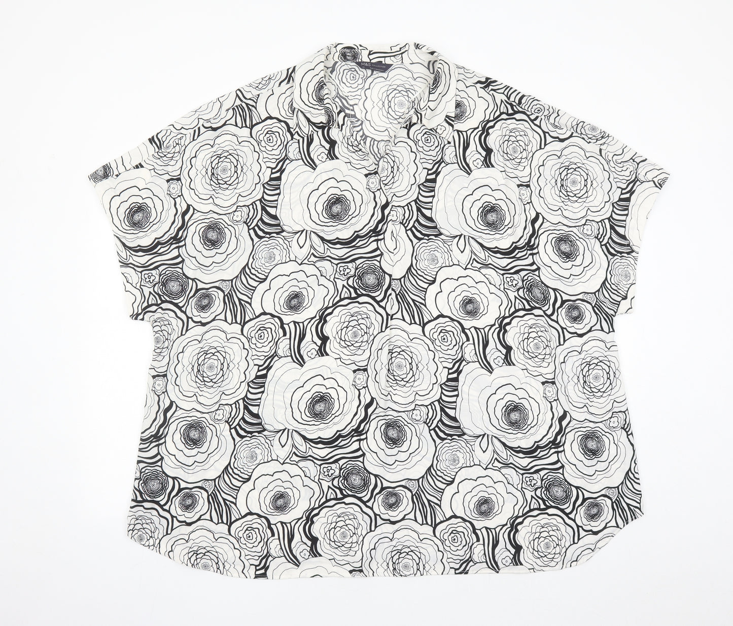 Marks and Spencer Womens Black Floral Polyester Basic Blouse Size 24 Collared