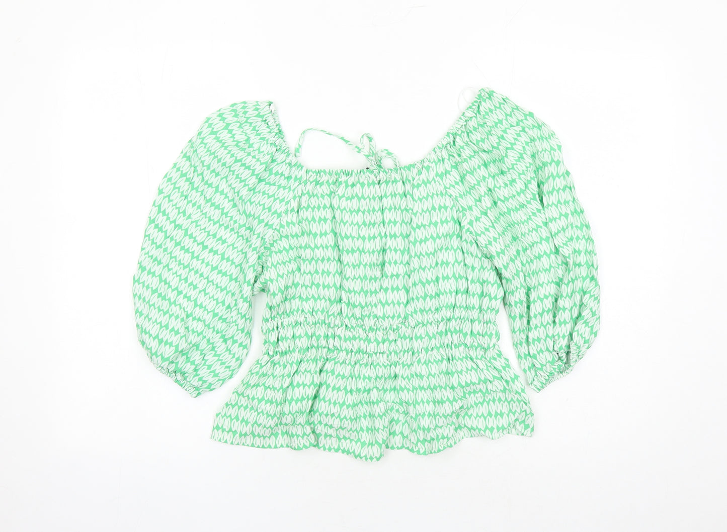 Marks and Spencer Womens Green Geometric Viscose Basic Blouse Size 10 Round Neck - Keyhole Neckline