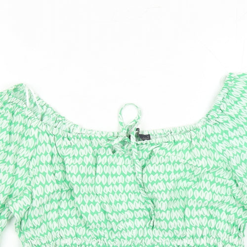 Marks and Spencer Womens Green Geometric Viscose Basic Blouse Size 10 Round Neck - Keyhole Neckline