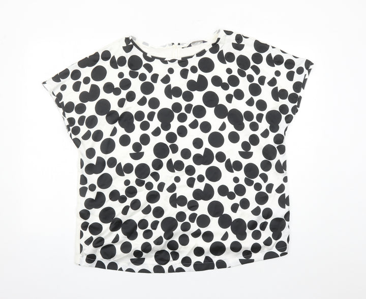 Marks and Spencer Womens White Polka Dot Viscose Basic Blouse Size 18 Round Neck