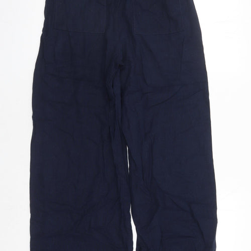 Marks and Spencer Womens Blue Flax Trousers Size 8 L29 in Regular Drawstring - Elasticated Waist Pockets